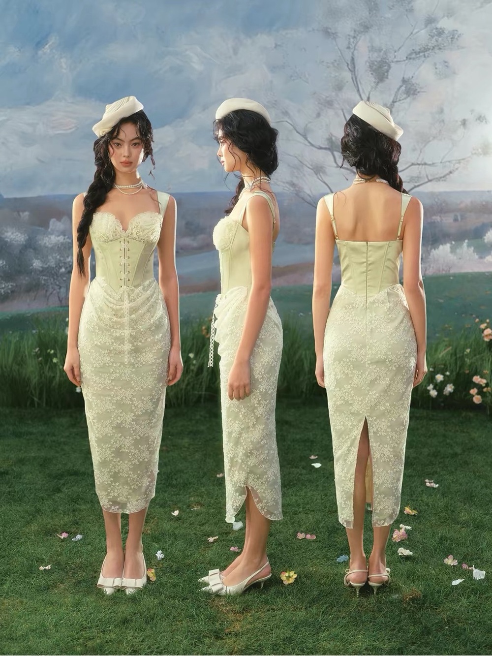 Ivory Lace Corset Midi Dress